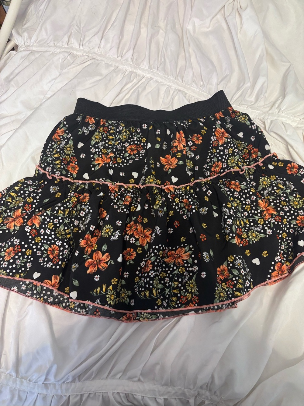 Black Floral Tiered Skirt with Orange Bloom